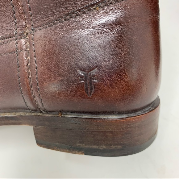 Frye 7.5 Tall Brown Leather Boots Low Heel Classic - Picture 7 of 11